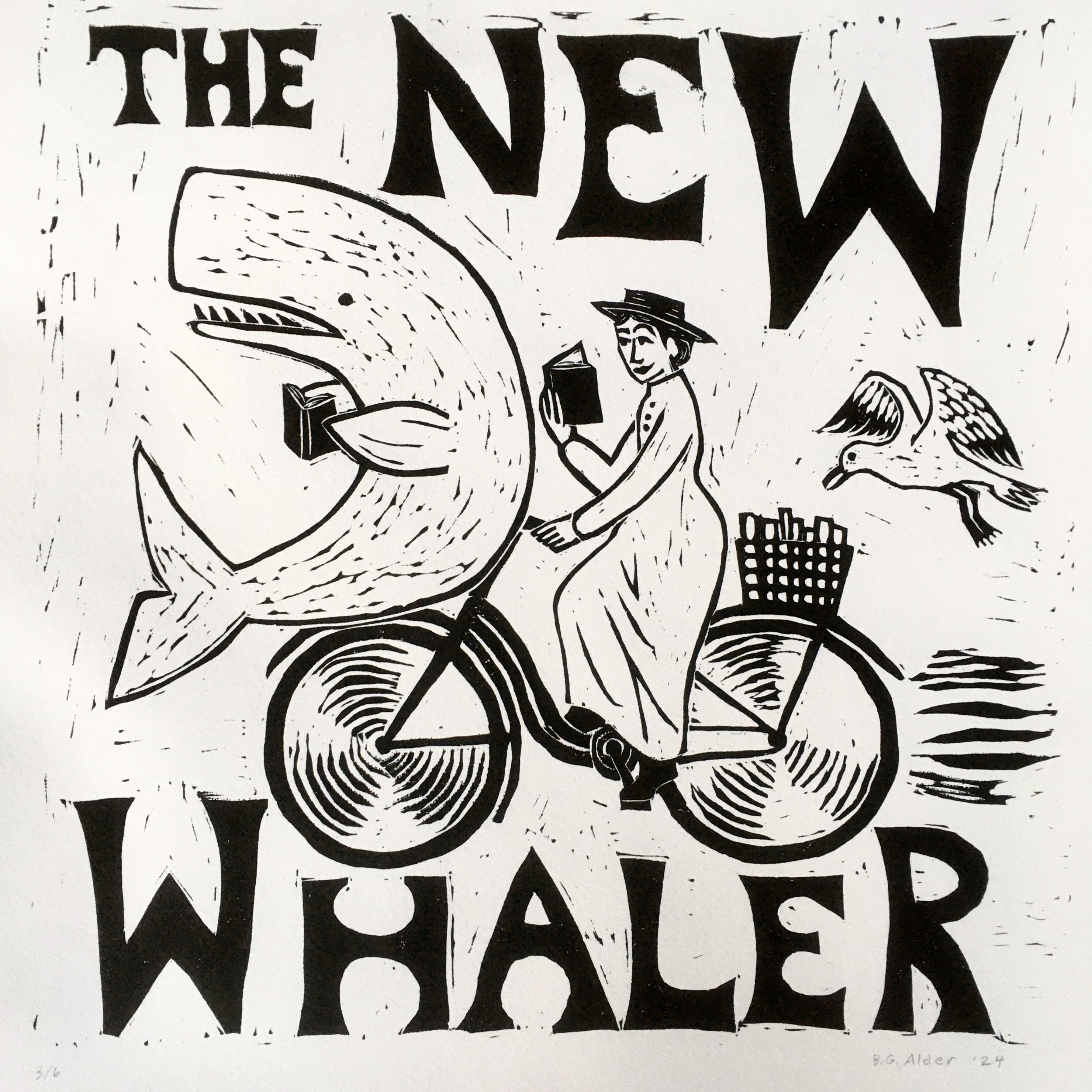 The New Whaler, 2024. Linocut. Beatrice Alder, New Bedford, Massachusetts. Courtesy of the artist